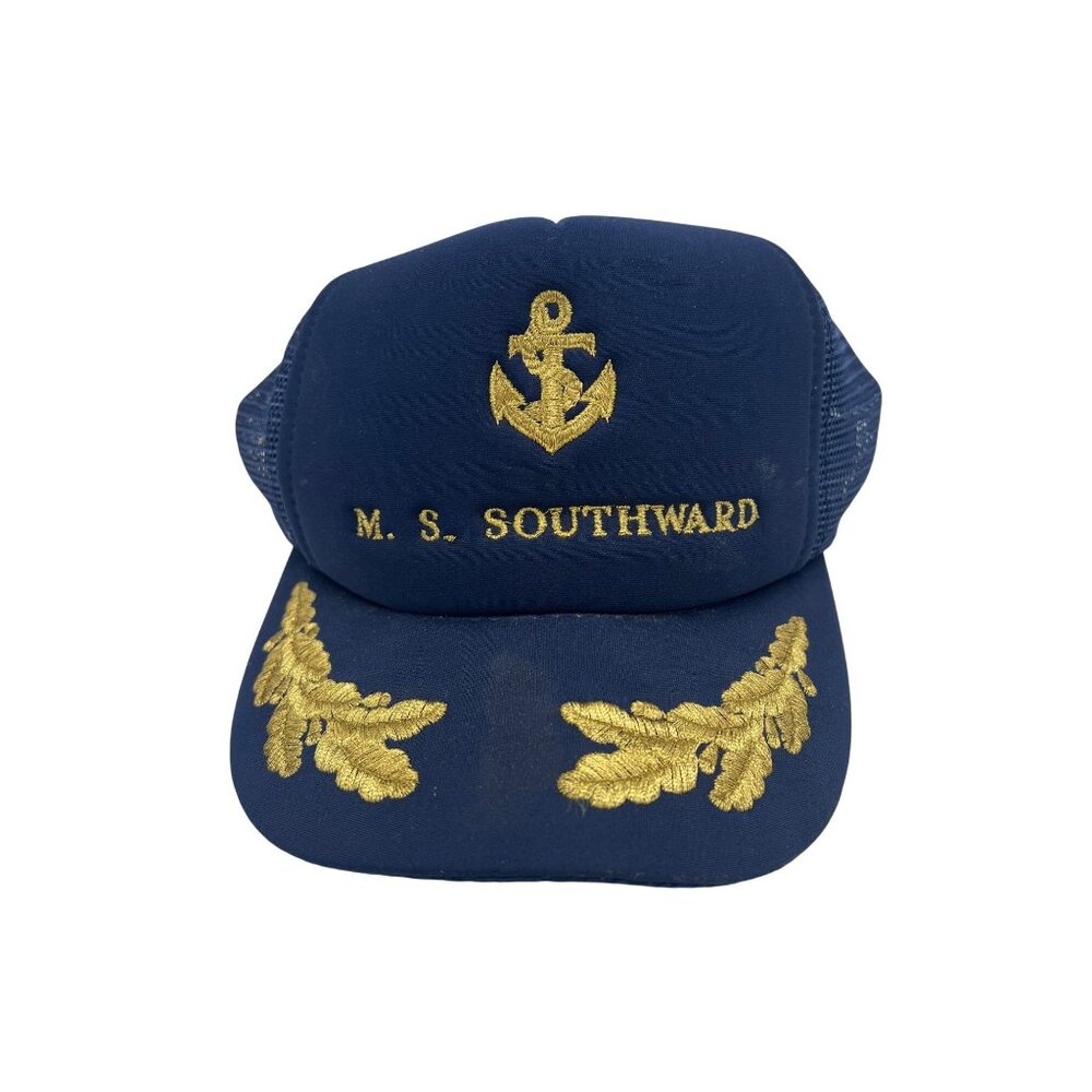 Vintage MS Southward Cruise Ship Hat Trucker Cap Navy Gold Embroidery NCL 1970s